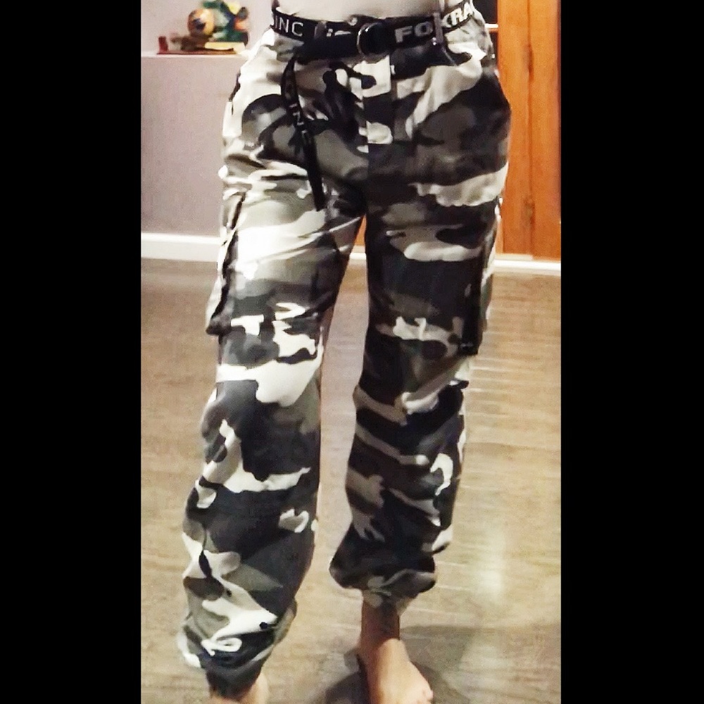 Misguided White/Grey/Black Cargo Pants